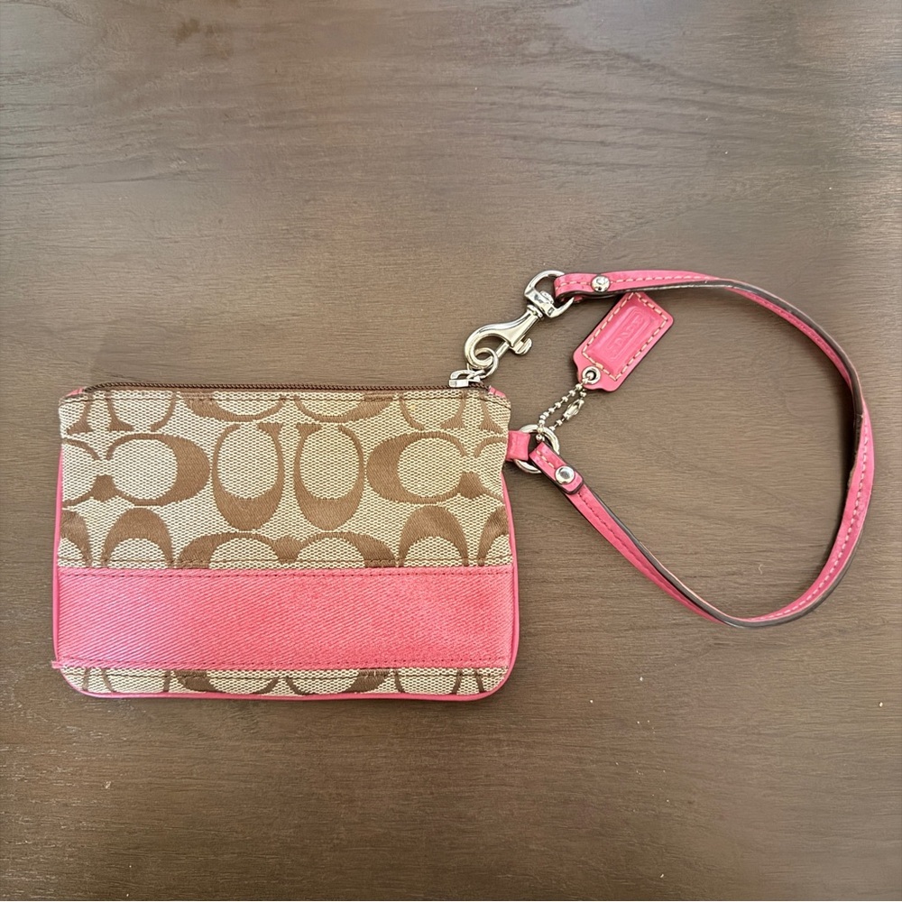 Y2K F47790 Coach Signature Stripe Small Wristlet EUC
